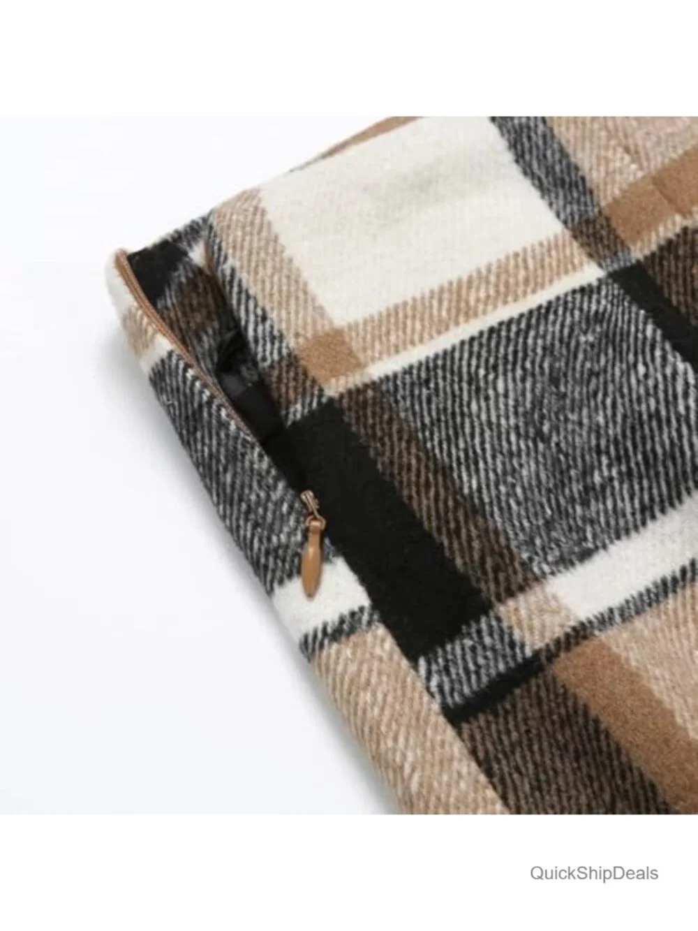 High Waist Plaid Bodycon Mini Skirt Polyester Wool Zipper Club Party